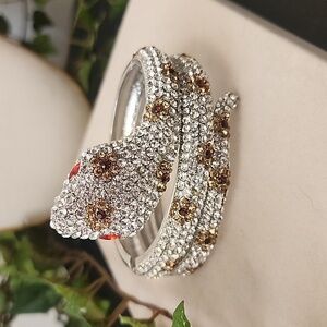 Vintage Silver Crystal Cobra Snake Hinge / Clamper Bracelet